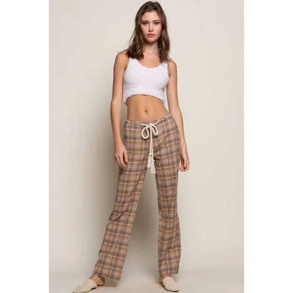 POL Olive Plaid Cotton Straight Leg Pants - Picture 6 of 8